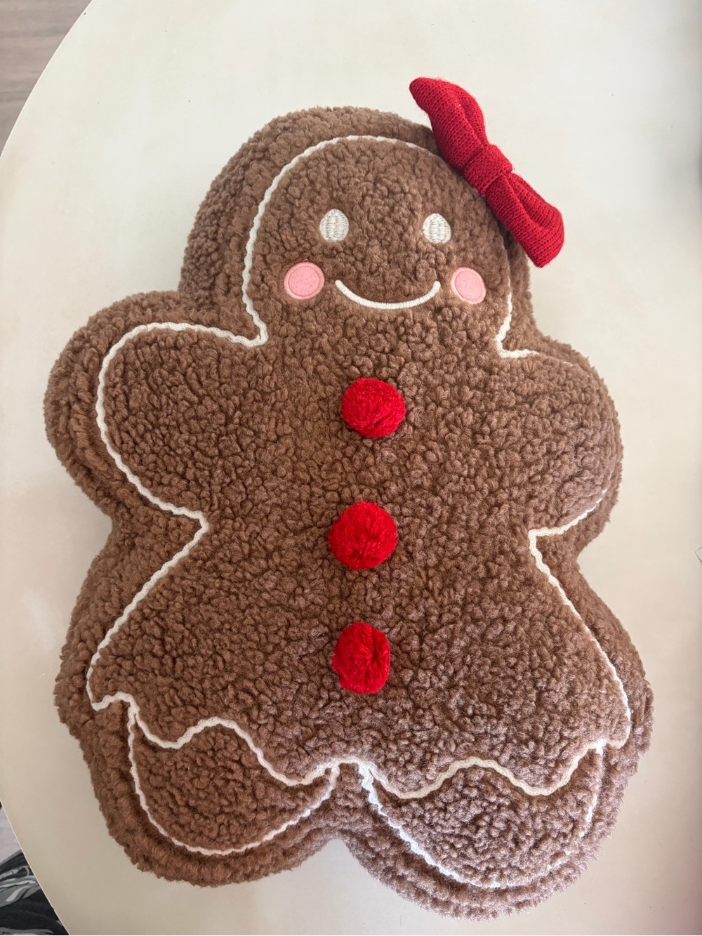 Plush Gingerbread Holiday Throw Pillow - Brown with Red Accents